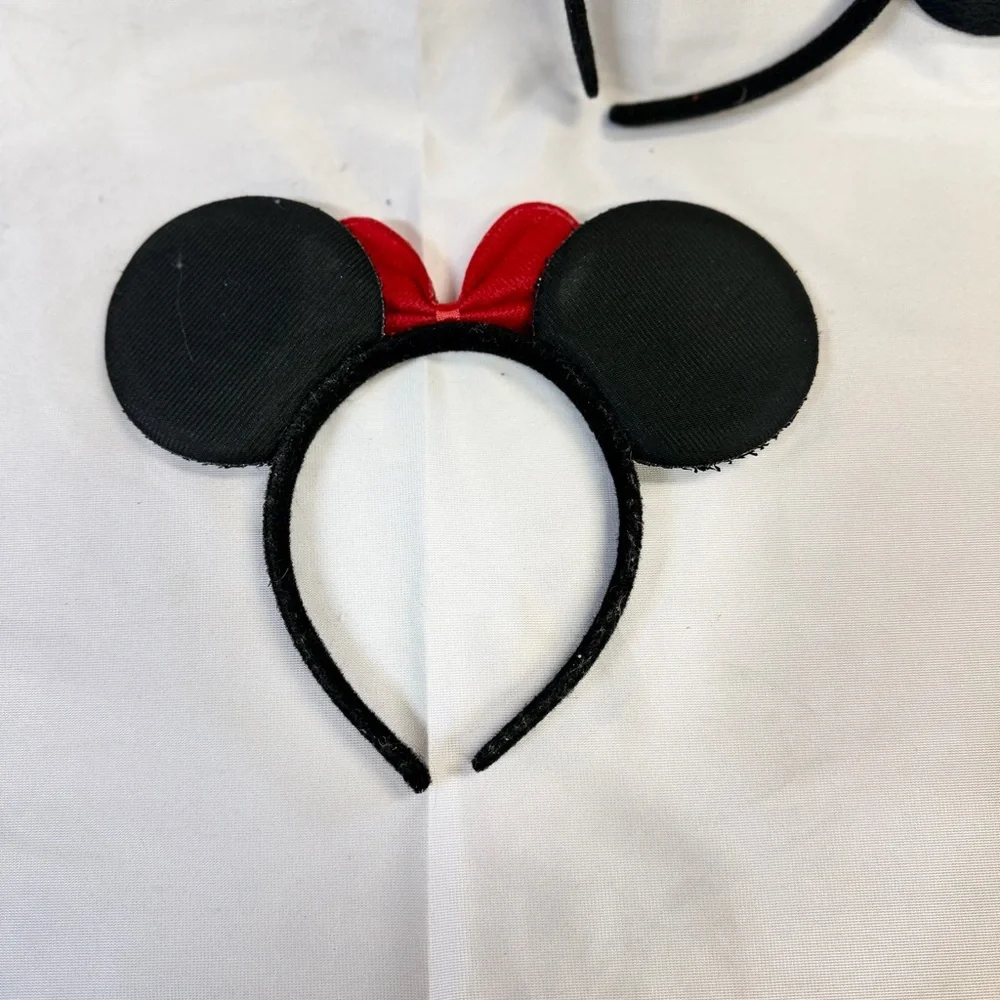 Mickey &‎ Minnie Mouse Ear Headbands 2 Piece Set Black Ears Red Bow